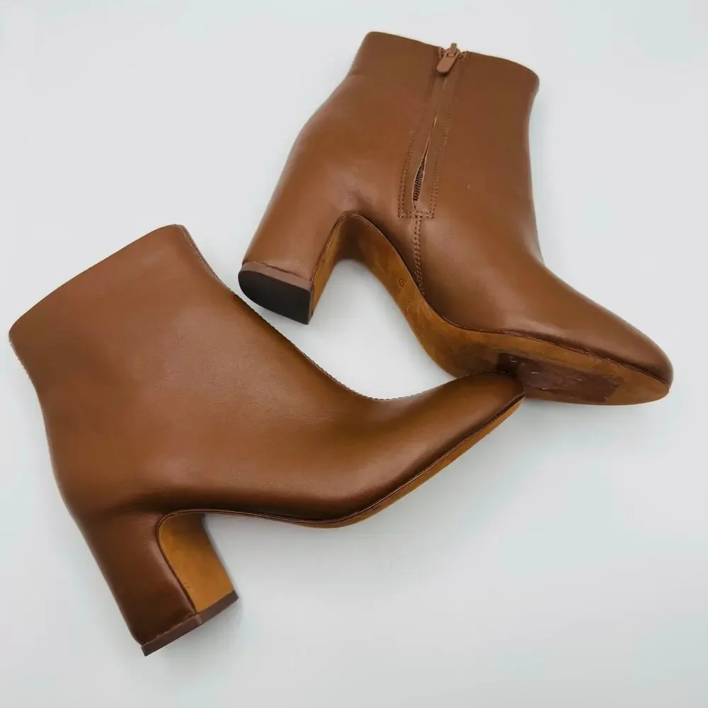 Vince Terri Brown Leather Block Heel Ankle Booties Chelsea Boots 35.5 - Picture 2 of 13